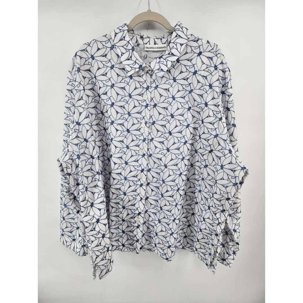 Drapers & Damons Blue White Floral Eyelet Button Up Shirt 3X